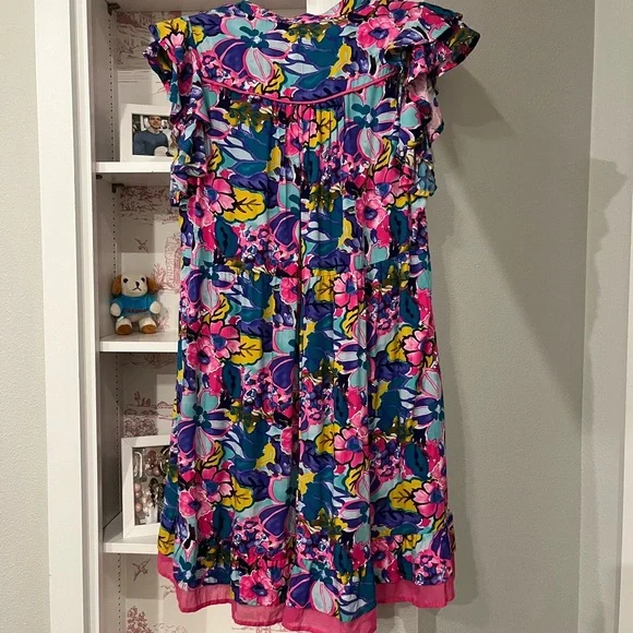 Umgee Pink and Blue Casual Sundress with V-neck Flutter Sleeves - Picture 5 of 6